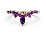 Marquise and Round Amethyst Chevron Band in Rose gold with Prong Setting