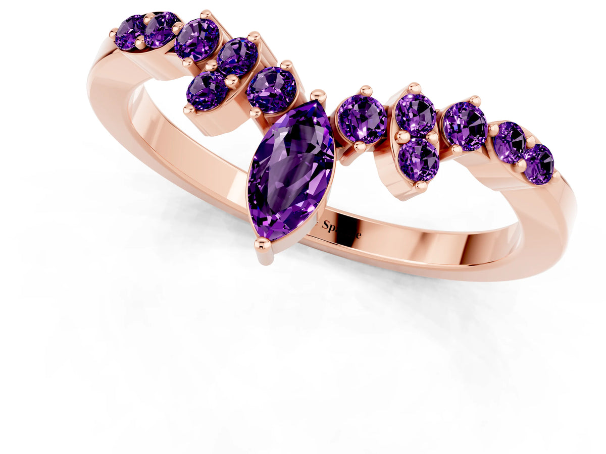 Marquise and Round Amethyst Chevron Band in Rose gold with Prong Setting_1