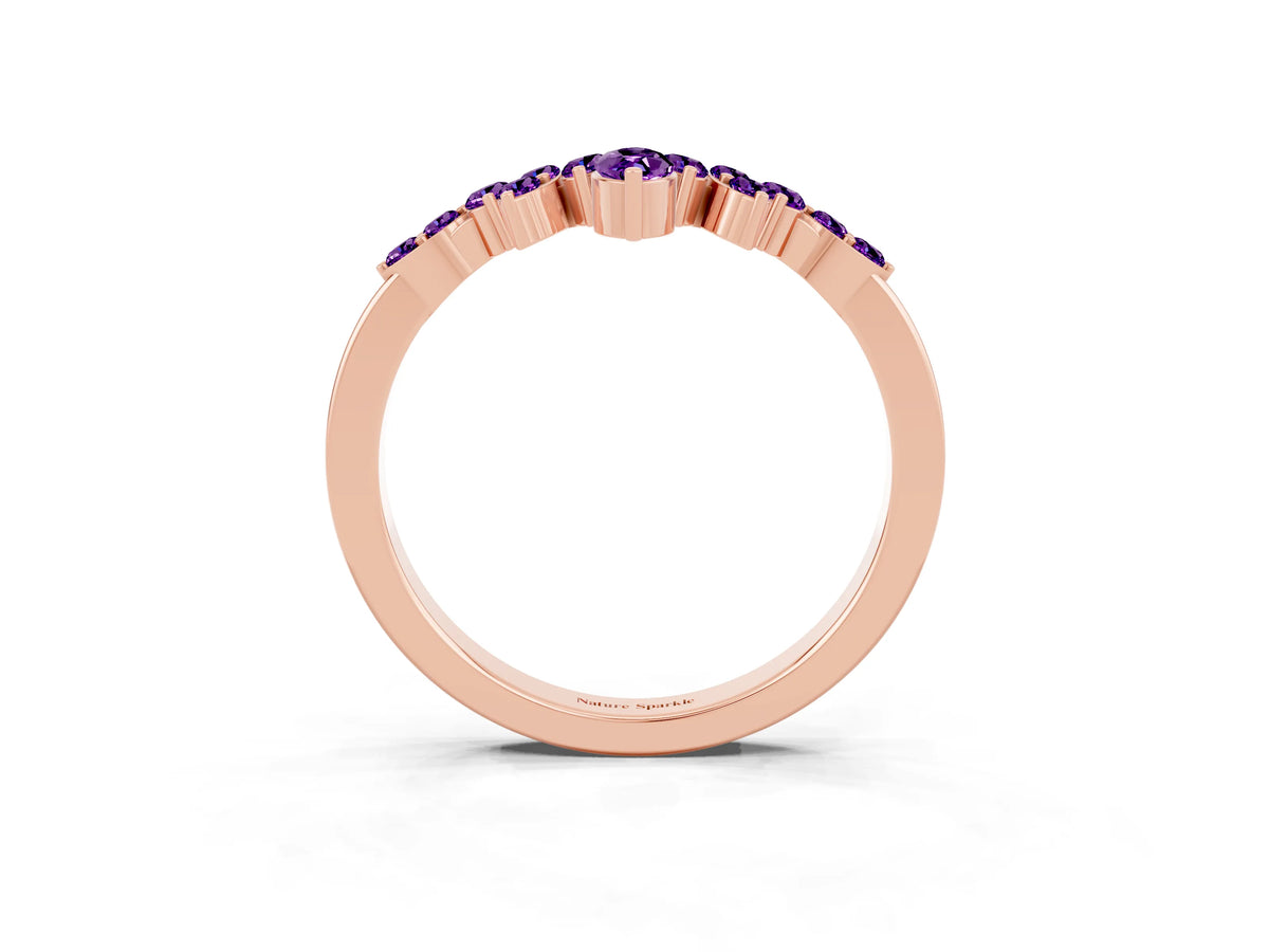 Marquise and Round Amethyst Chevron Band in Rose gold with Prong Setting_3