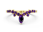 Marquise and Round Amethyst Chevron Band in Yellow gold with Prong Setting