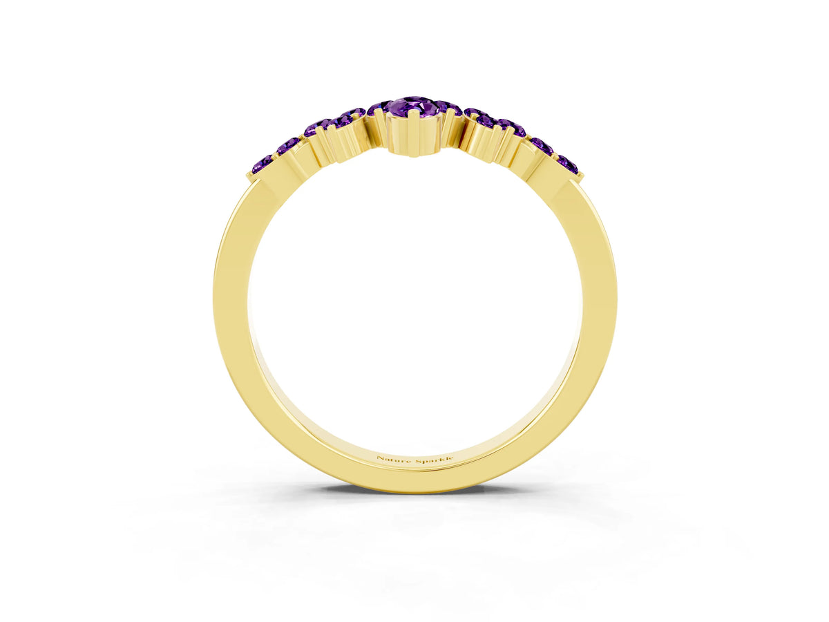 Marquise and Round Amethyst Chevron Band in Yellow gold with Prong Setting_3