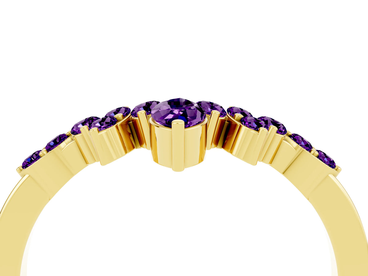 Marquise and Round Amethyst Chevron Band in Yellow gold with Prong Setting_4