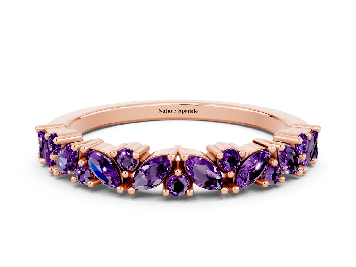 Marquise and Round Amethyst Vine Eternity Band in Rose gold with Prong Setting