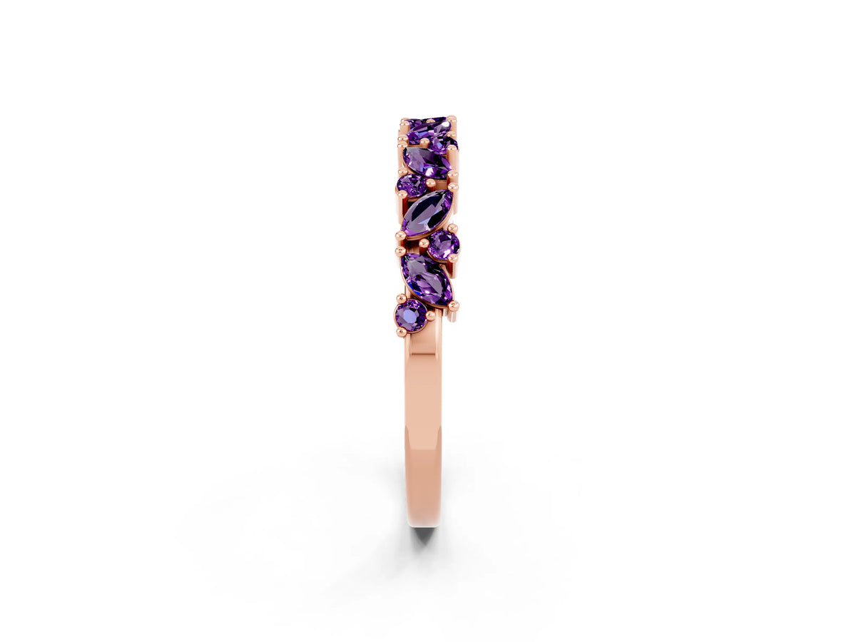 Marquise and Round Amethyst Vine Eternity Band in Rose gold with Prong Setting_2