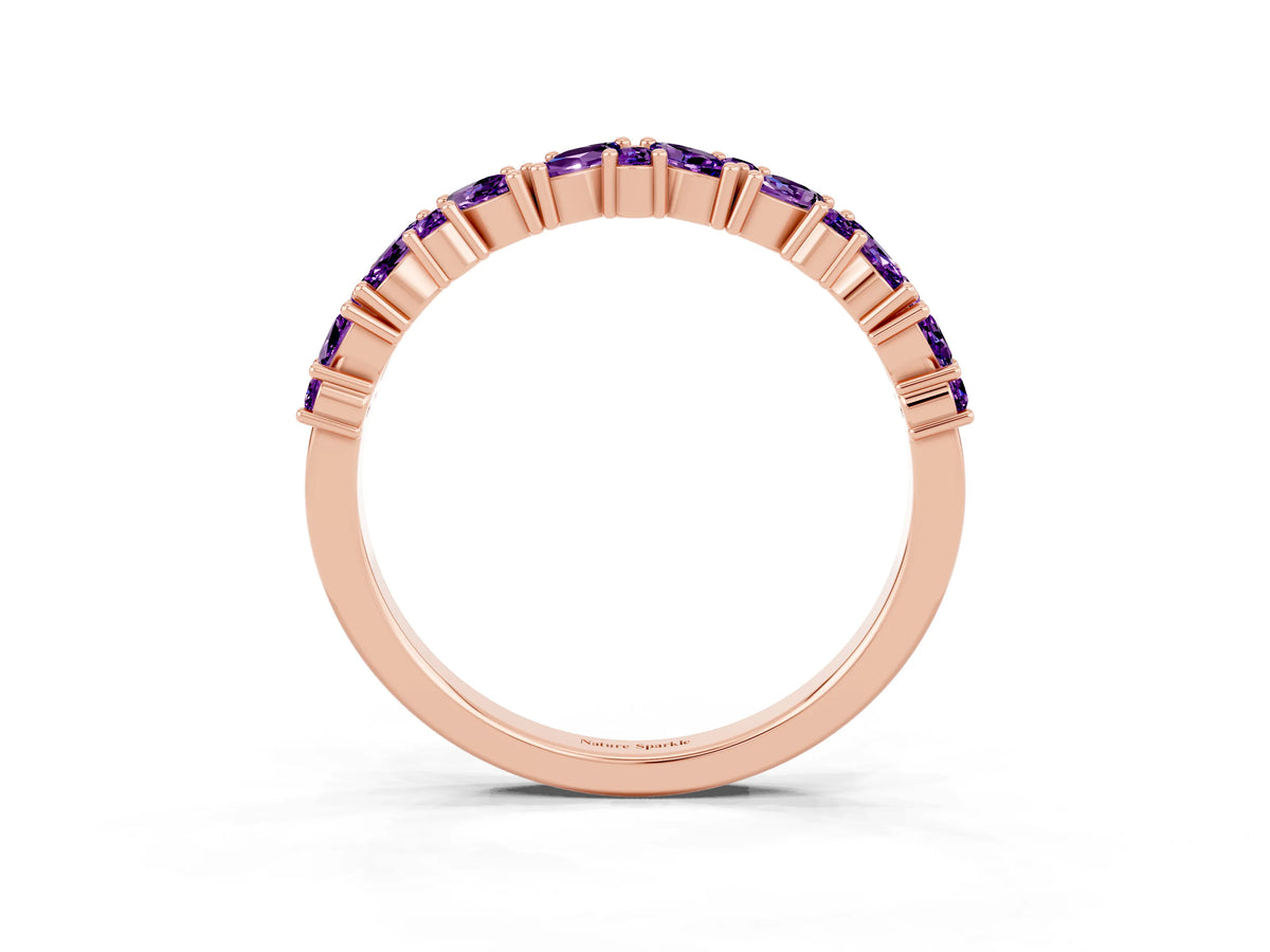 Marquise and Round Amethyst Vine Eternity Band in Rose gold with Prong Setting_3