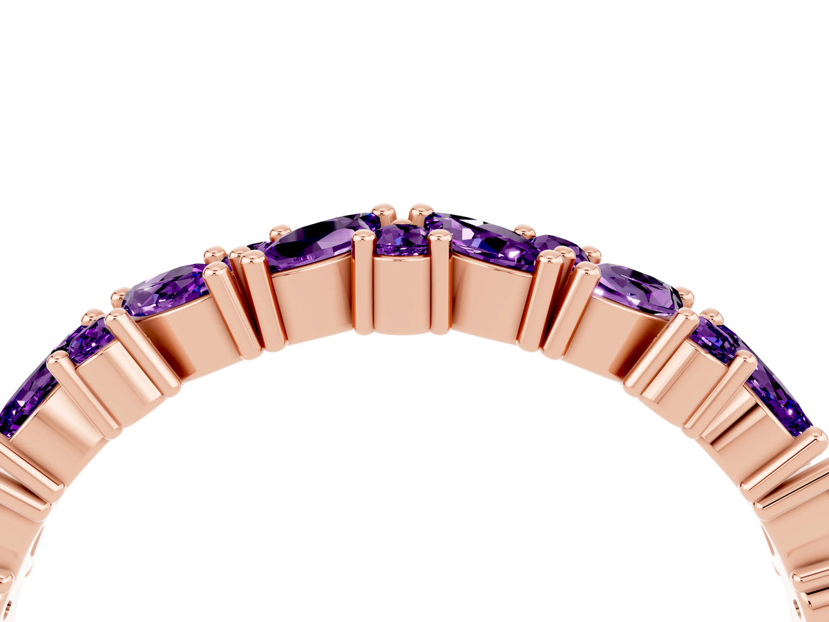 Marquise and Round Amethyst Vine Eternity Band in Rose gold with Prong Setting_4