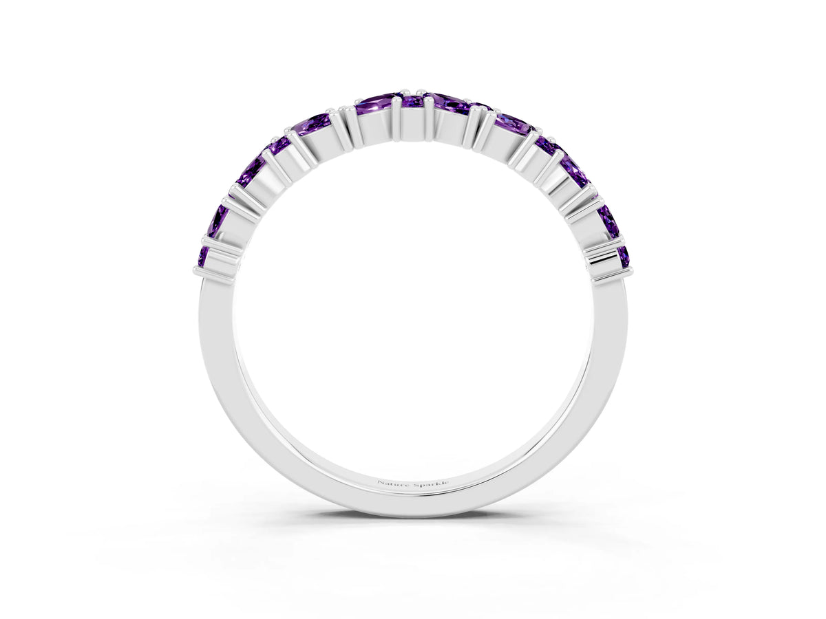 Marquise and Round Amethyst Vine Eternity Band in Silver with Prong Setting_3