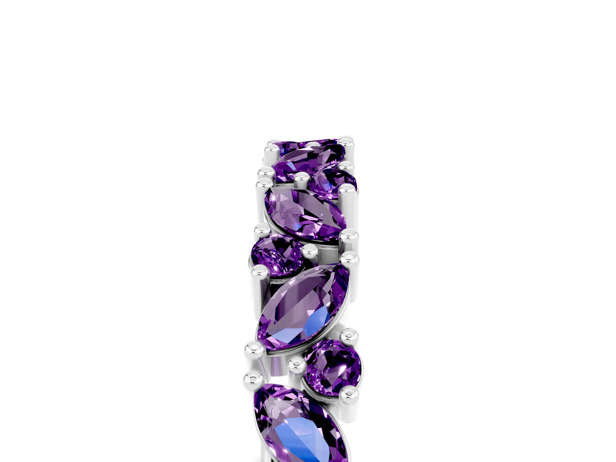 Marquise and Round Amethyst Vine Eternity Band in Silver with Prong Setting_5