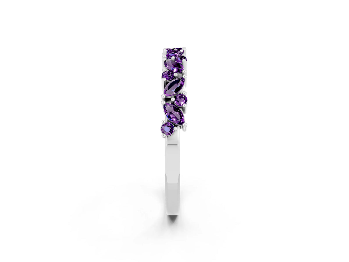 Marquise and Round Amethyst Vine Eternity Band in White gold with Prong Setting_2