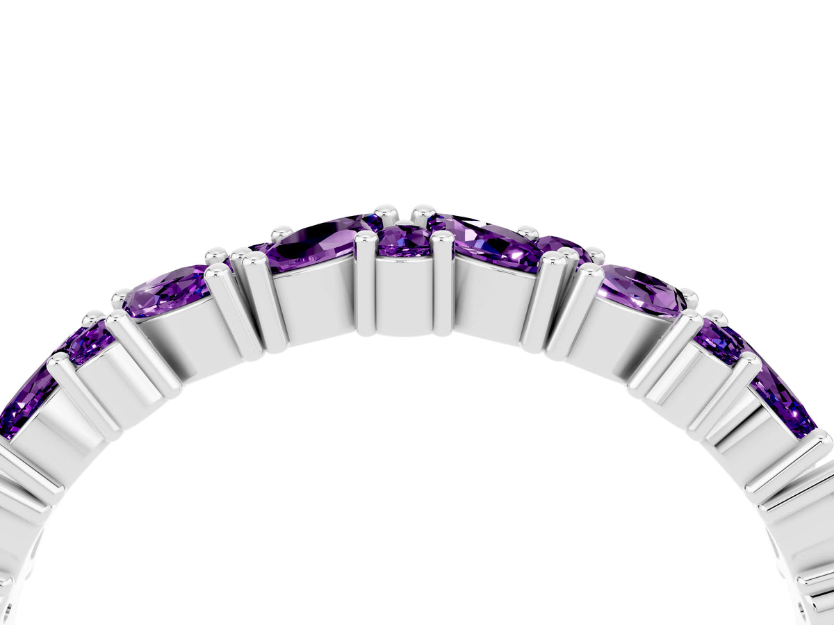 Marquise and Round Amethyst Vine Eternity Band in White gold with Prong Setting_4