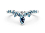 Marquise and Round Aquamarine Chevron Band in Platinum with Prong Setting