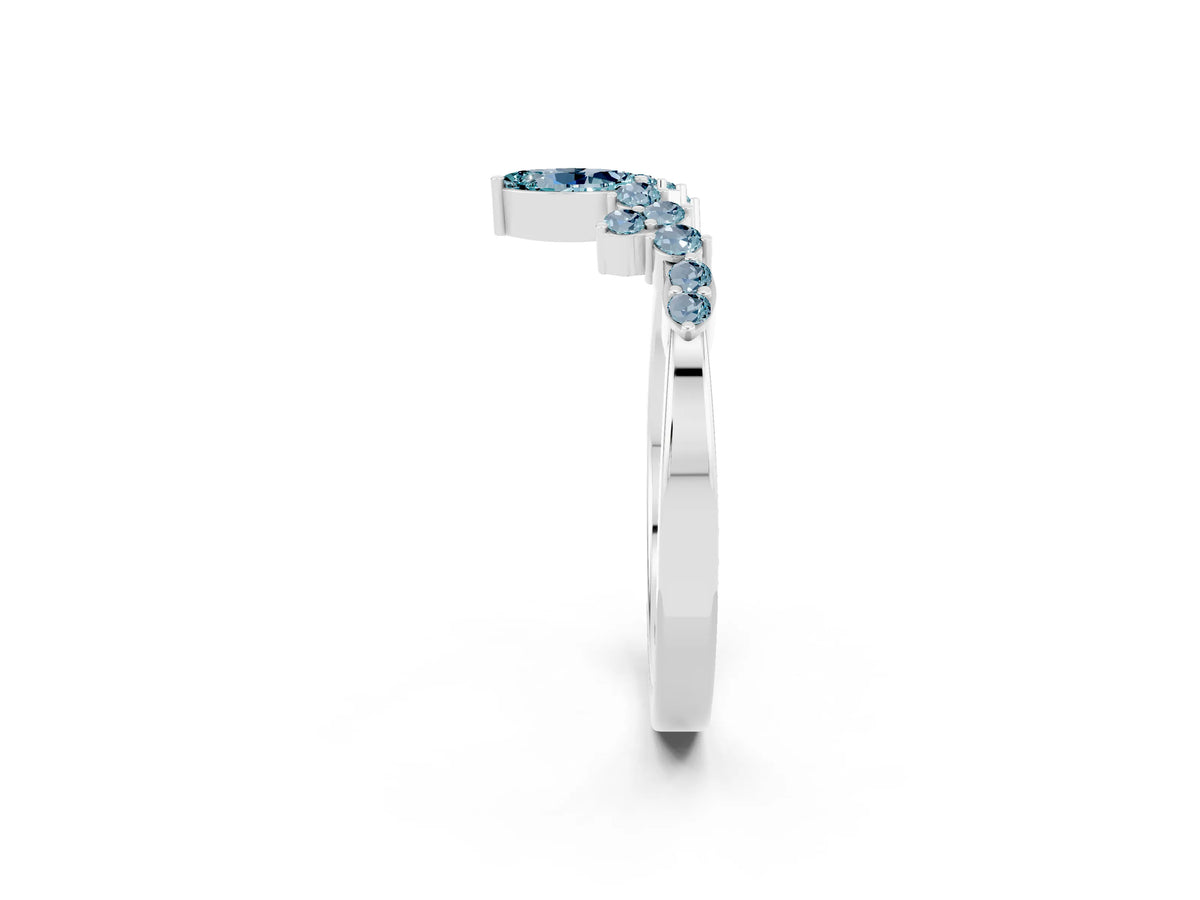 Marquise and Round Aquamarine Chevron Band in Platinum with Prong Setting_2