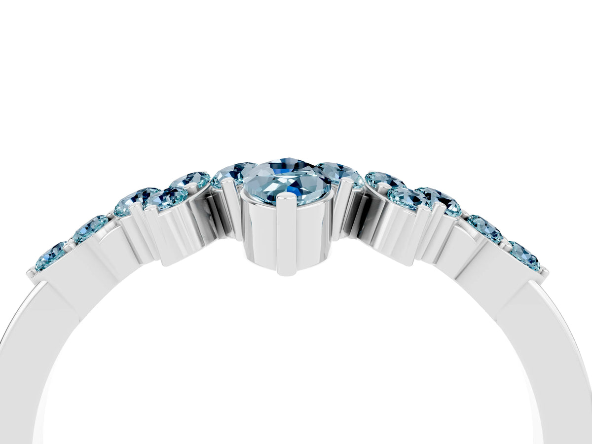 Marquise and Round Aquamarine Chevron Band in Platinum with Prong Setting_4