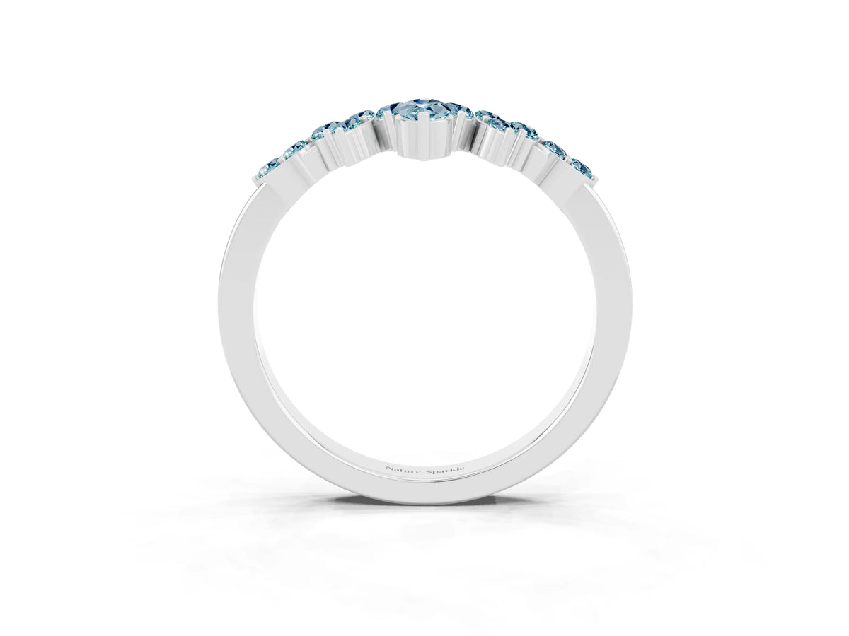 Marquise and Round Aquamarine Chevron Band in Silver with Prong Setting_3