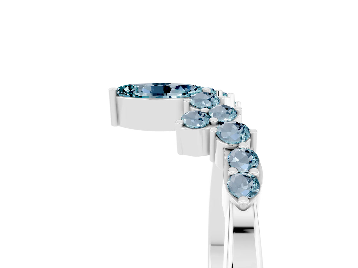 Marquise and Round Aquamarine Chevron Band in Silver with Prong Setting_5