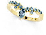 Marquise and Round Aquamarine Chevron Band in Yellow gold with Prong Setting_1