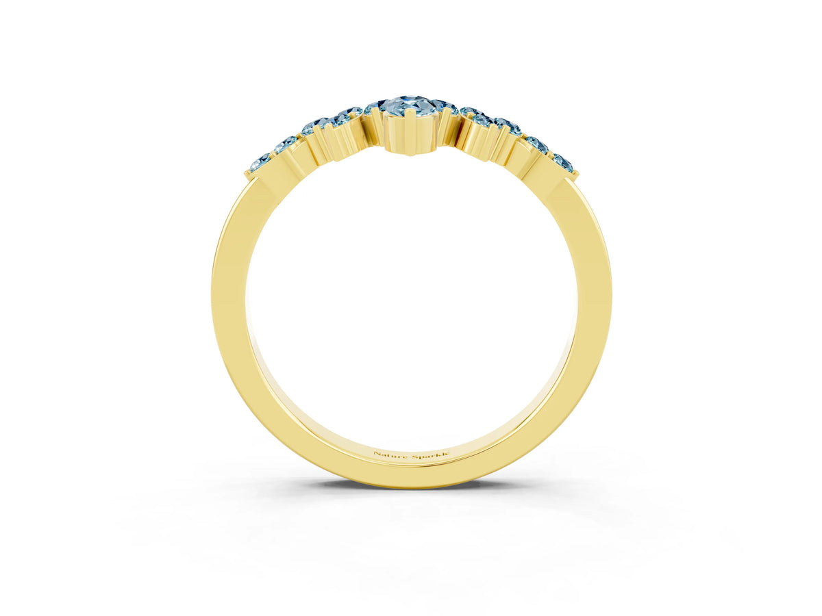 Marquise and Round Aquamarine Chevron Band in Yellow gold with Prong Setting_3
