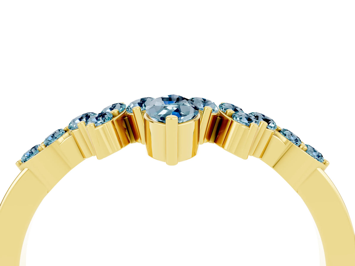 Marquise and Round Aquamarine Chevron Band in Yellow gold with Prong Setting_4