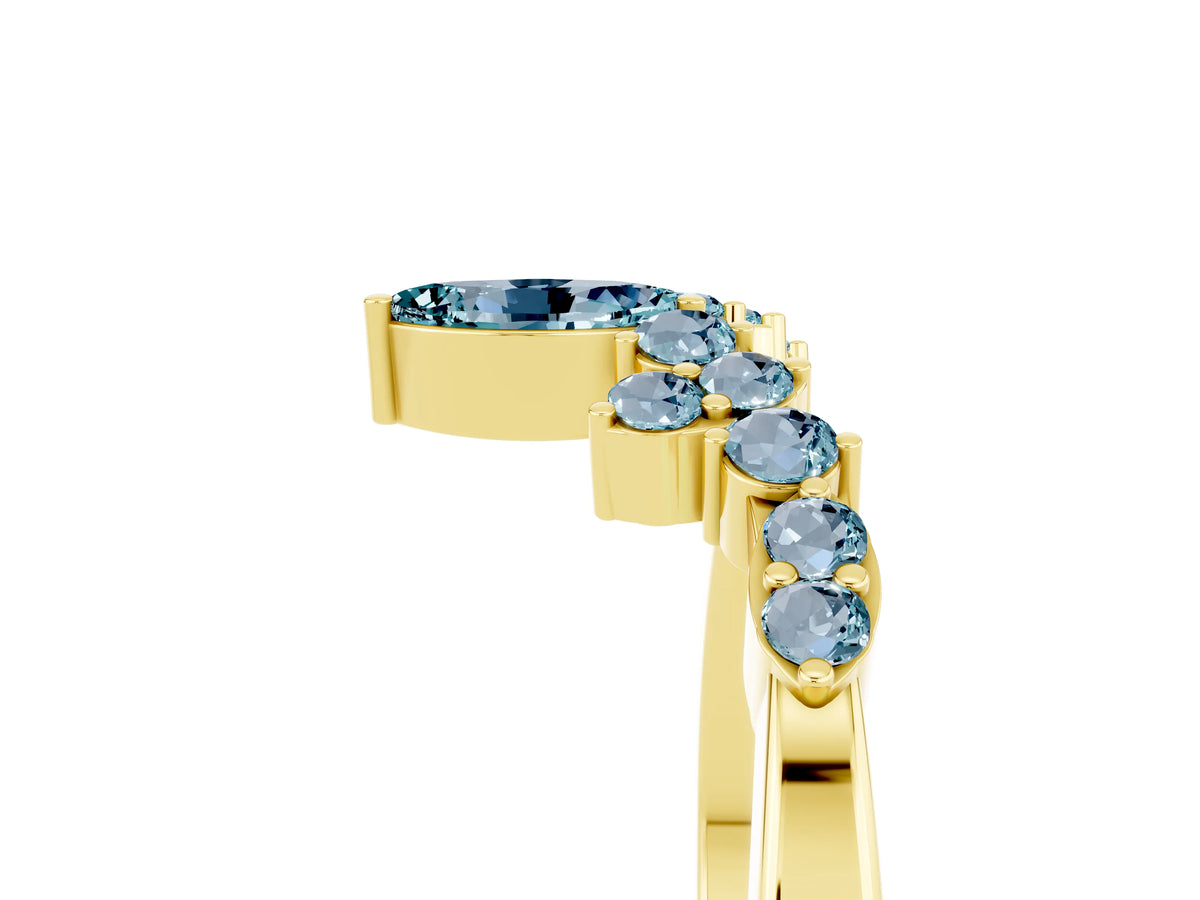 Marquise and Round Aquamarine Chevron Band in Yellow gold with Prong Setting_5