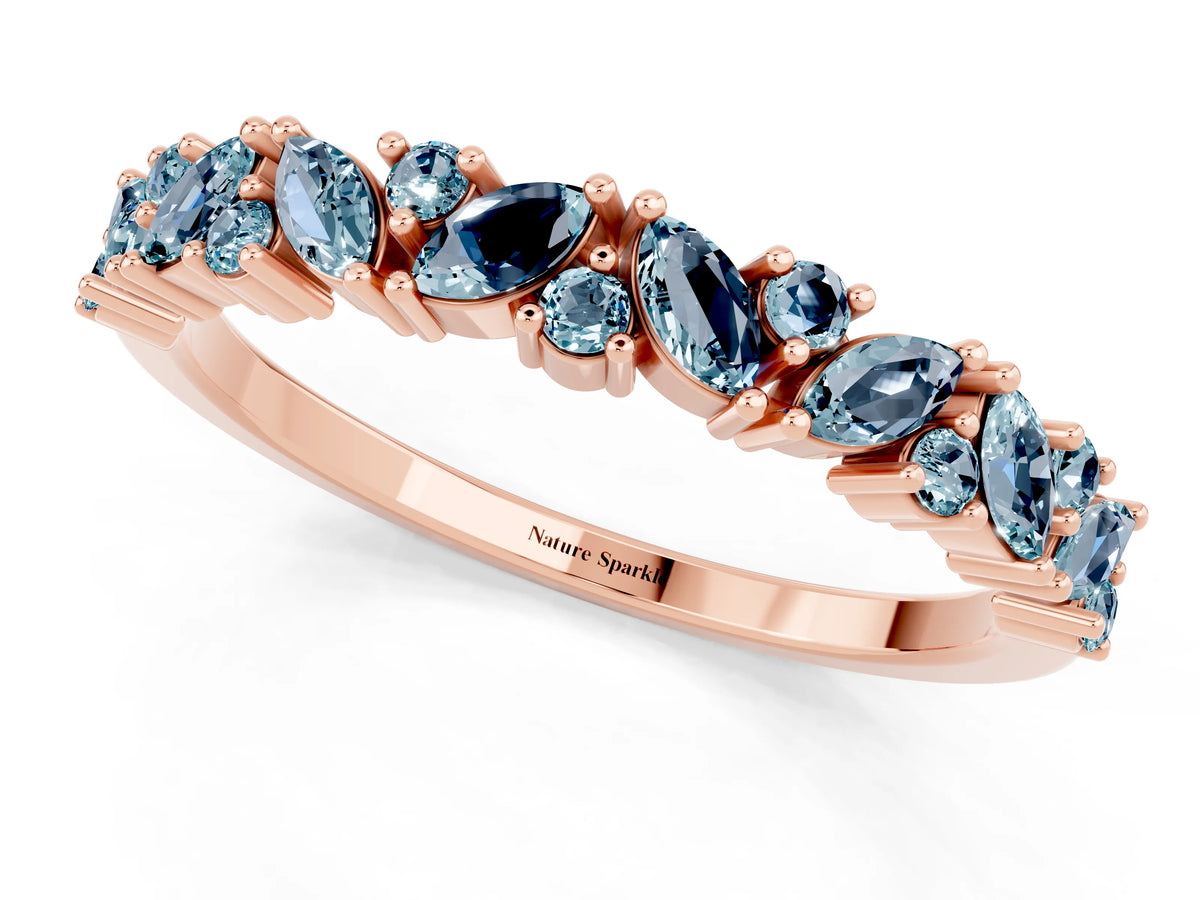 Marquise and Round Aquamarine Vine Eternity Band in Rose gold with Prong Setting_1