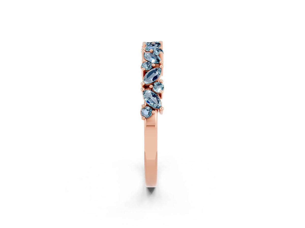 Marquise and Round Aquamarine Vine Eternity Band in Rose gold with Prong Setting_2
