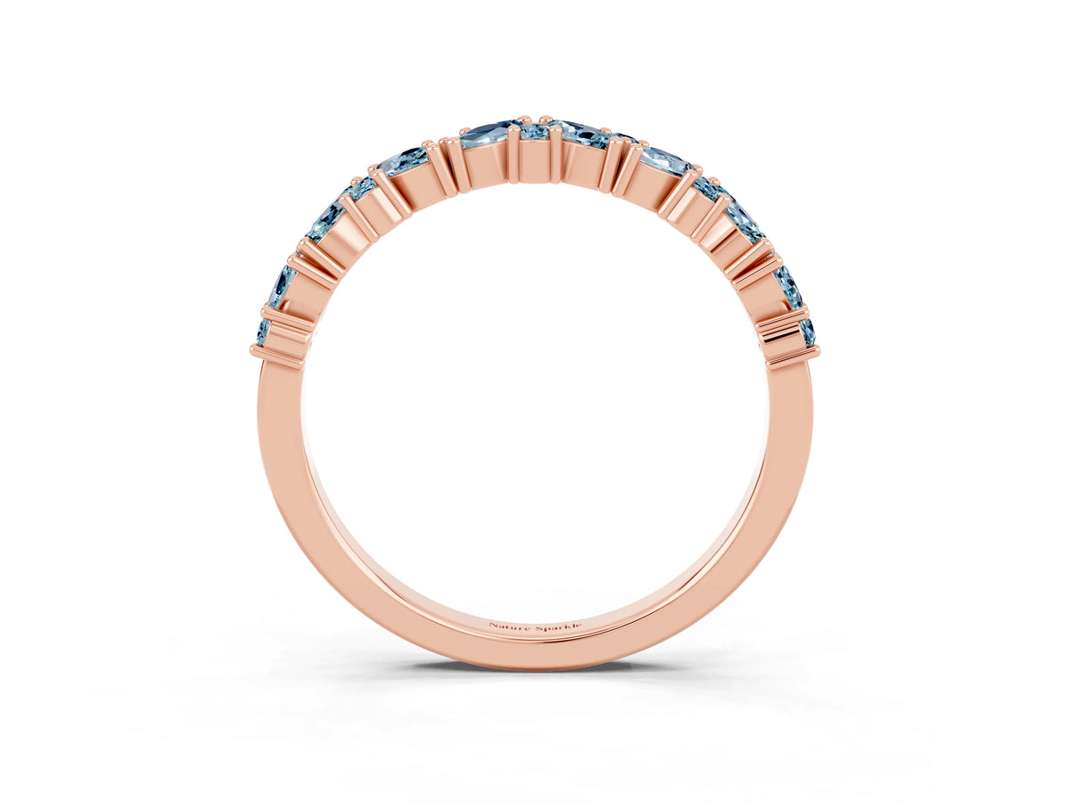 Marquise and Round Aquamarine Vine Eternity Band in Rose gold with Prong Setting_3