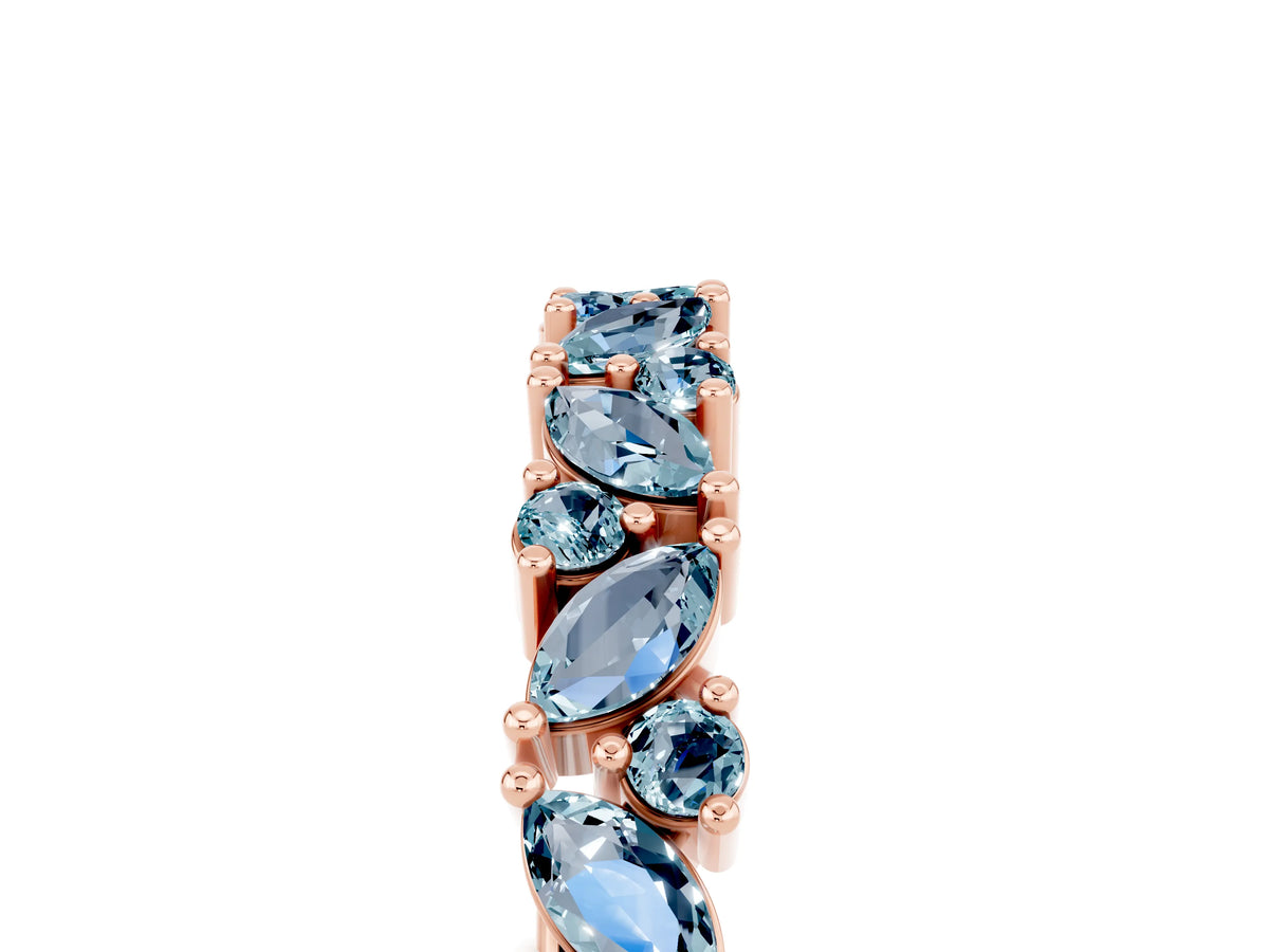 Marquise and Round Aquamarine Vine Eternity Band in Rose gold with Prong Setting_5