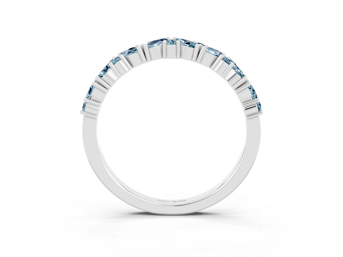 Marquise and Round Aquamarine Vine Eternity Band in Silver with Prong Setting_3