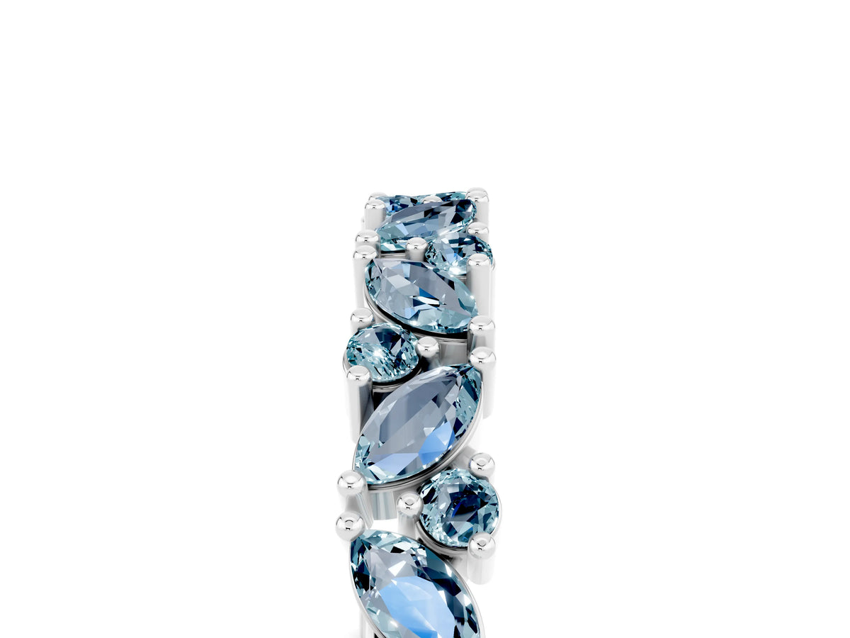 Marquise and Round Aquamarine Vine Eternity Band in Silver with Prong Setting_5