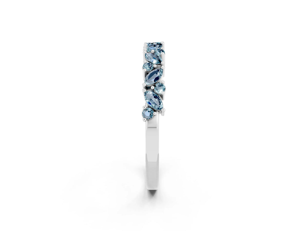 Marquise and Round Aquamarine Vine Eternity Band in White gold with Prong Setting_2