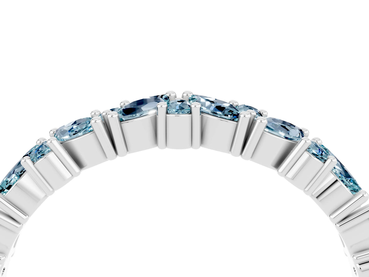 Marquise and Round Aquamarine Vine Eternity Band in White gold with Prong Setting_4