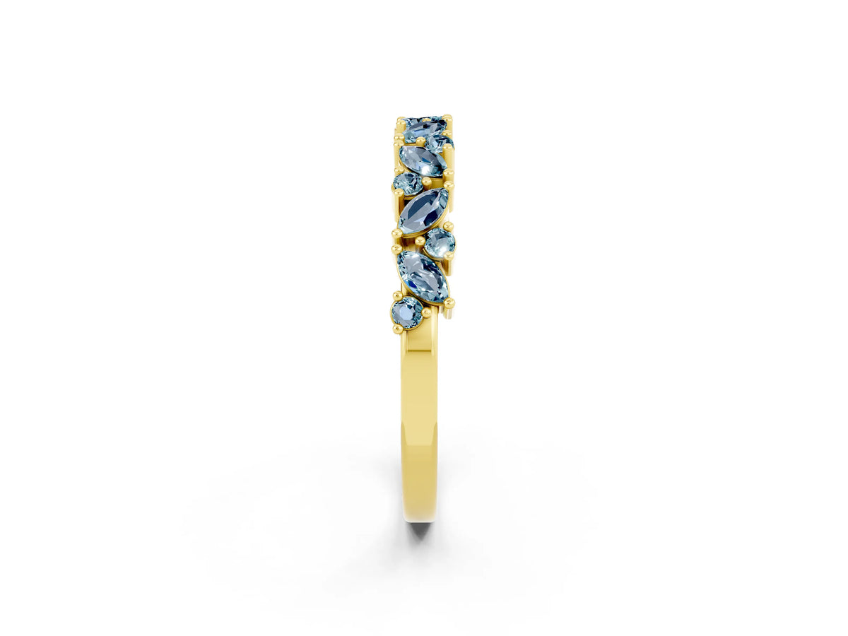Marquise and Round Aquamarine Vine Eternity Band in Yellow gold with Prong Setting_2