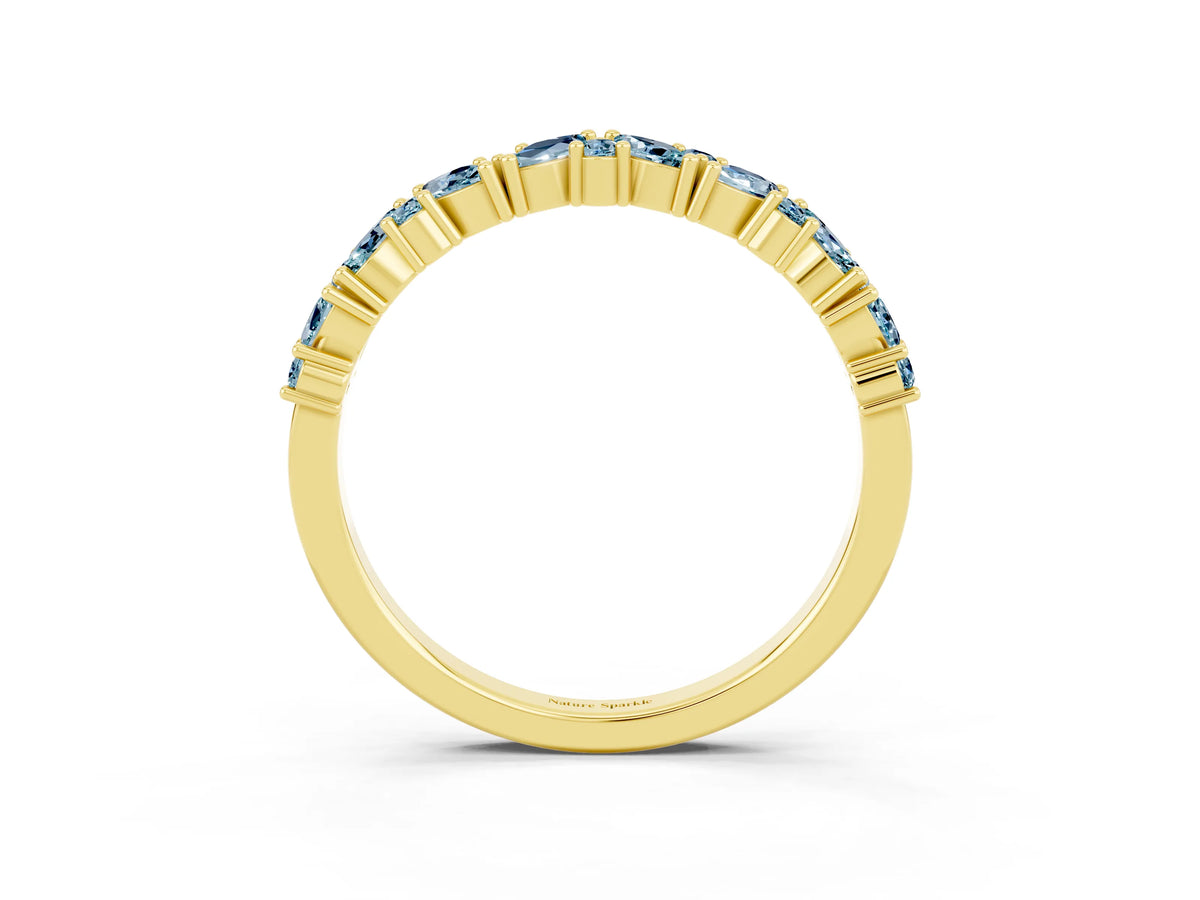 Marquise and Round Aquamarine Vine Eternity Band in Yellow gold with Prong Setting_3