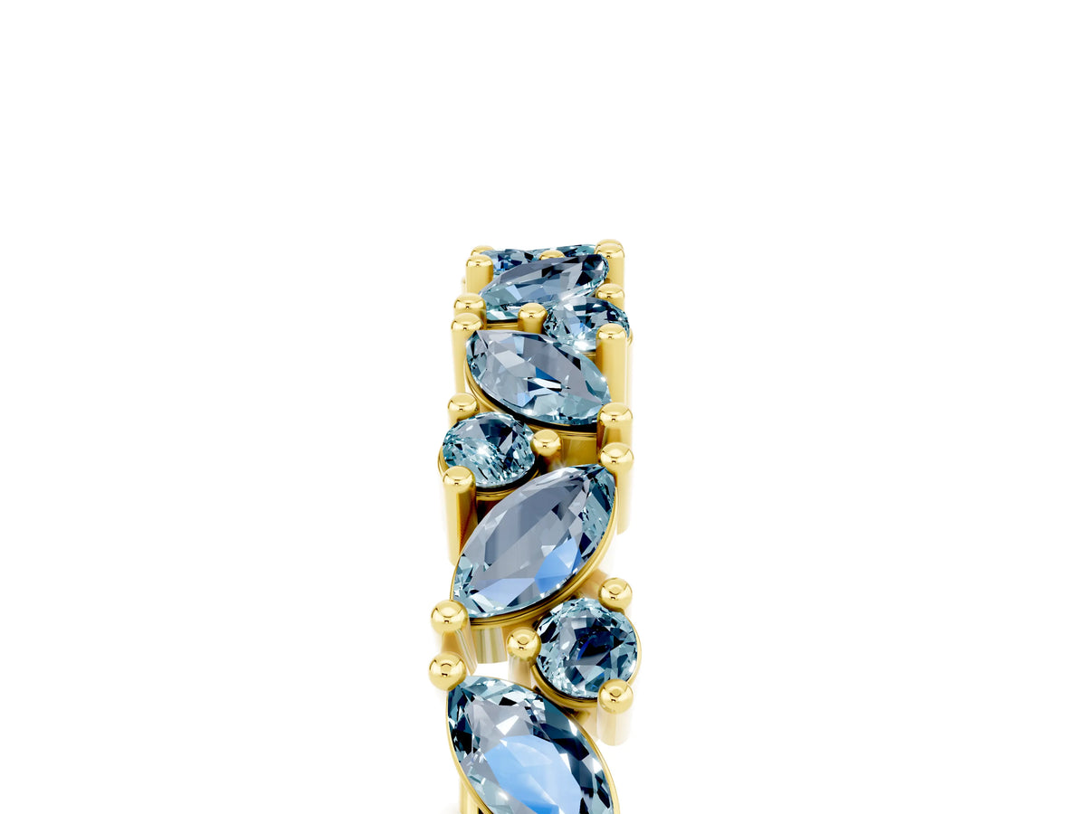 Marquise and Round Aquamarine Vine Eternity Band in Yellow gold with Prong Setting_5