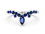 Marquise and Round Blue Sapphire Chevron Band in Silver with Prong Setting