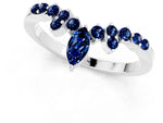 Marquise and Round Blue Sapphire Chevron Band in White gold with Prong Setting_1
