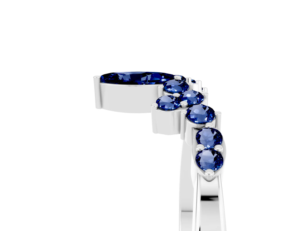 Marquise and Round Blue Sapphire Chevron Band in White gold with Prong Setting_5