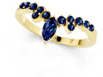 Marquise and Round Blue Sapphire Chevron Band in Yellow gold with Prong Setting_1