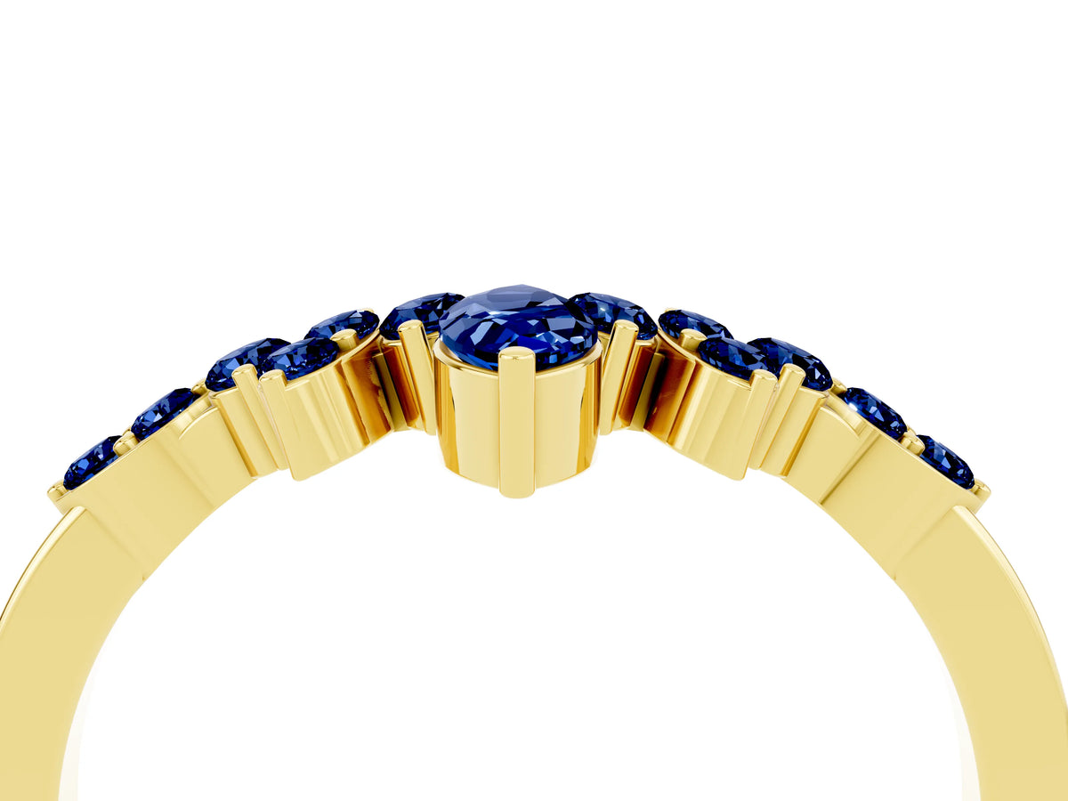 Marquise and Round Blue Sapphire Chevron Band in Yellow gold with Prong Setting_4