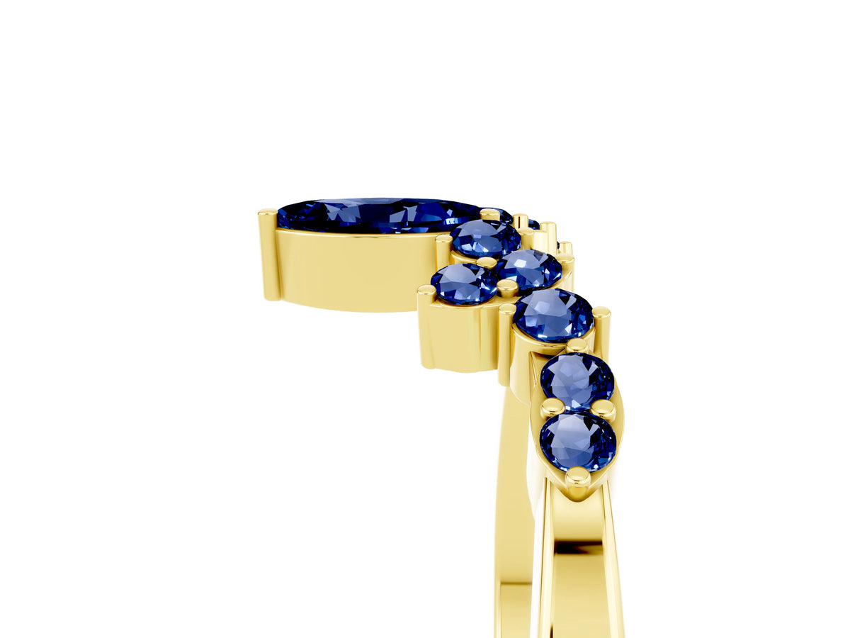 Marquise and Round Blue Sapphire Chevron Band in Yellow gold with Prong Setting_5