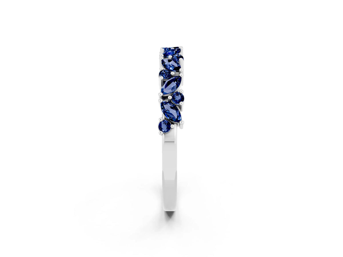 Marquise and Round Blue Sapphire Vine Eternity Band in Silver with Prong Setting_2