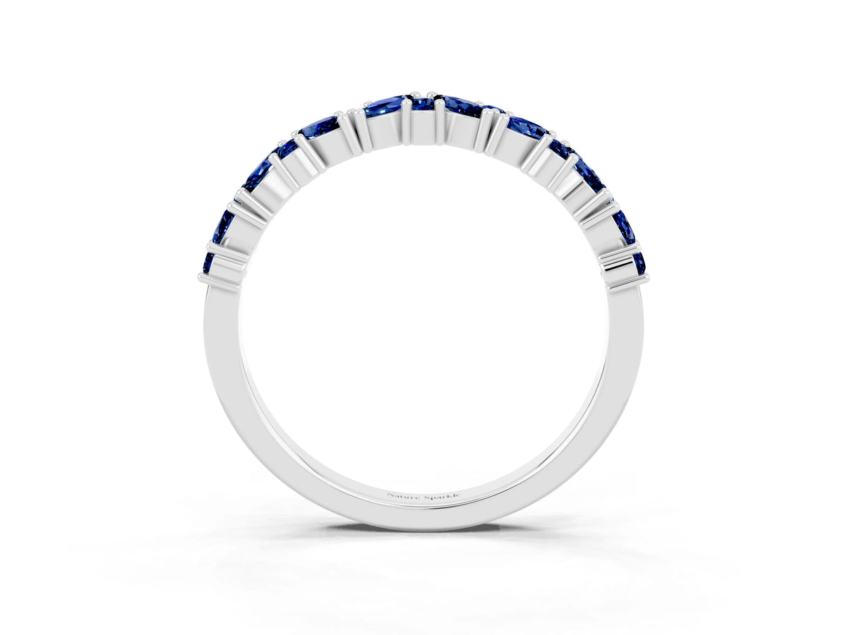 Marquise and Round Blue Sapphire Vine Eternity Band in Silver with Prong Setting_3