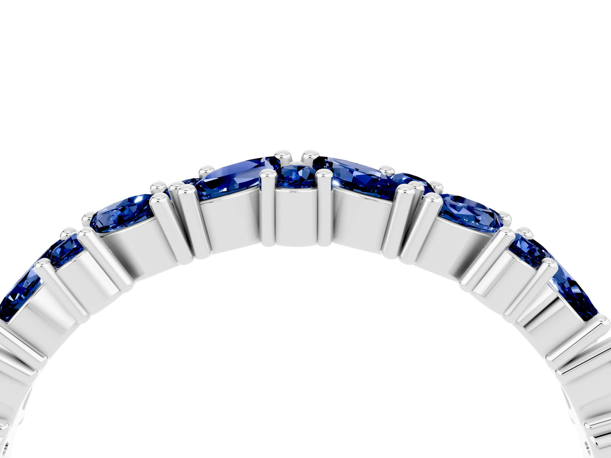Marquise and Round Blue Sapphire Vine Eternity Band in Silver with Prong Setting_4
