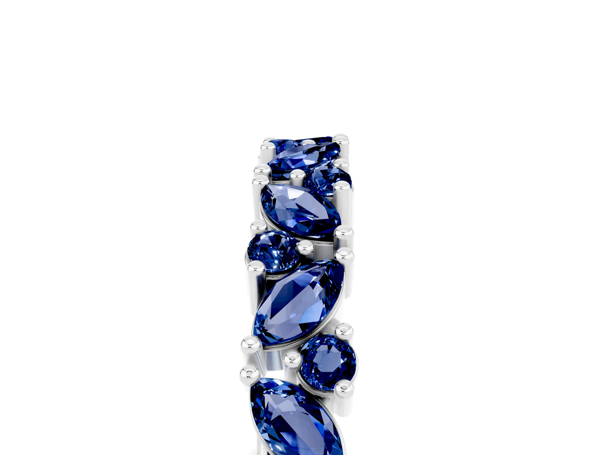 Marquise and Round Blue Sapphire Vine Eternity Band in White gold with Prong Setting_5