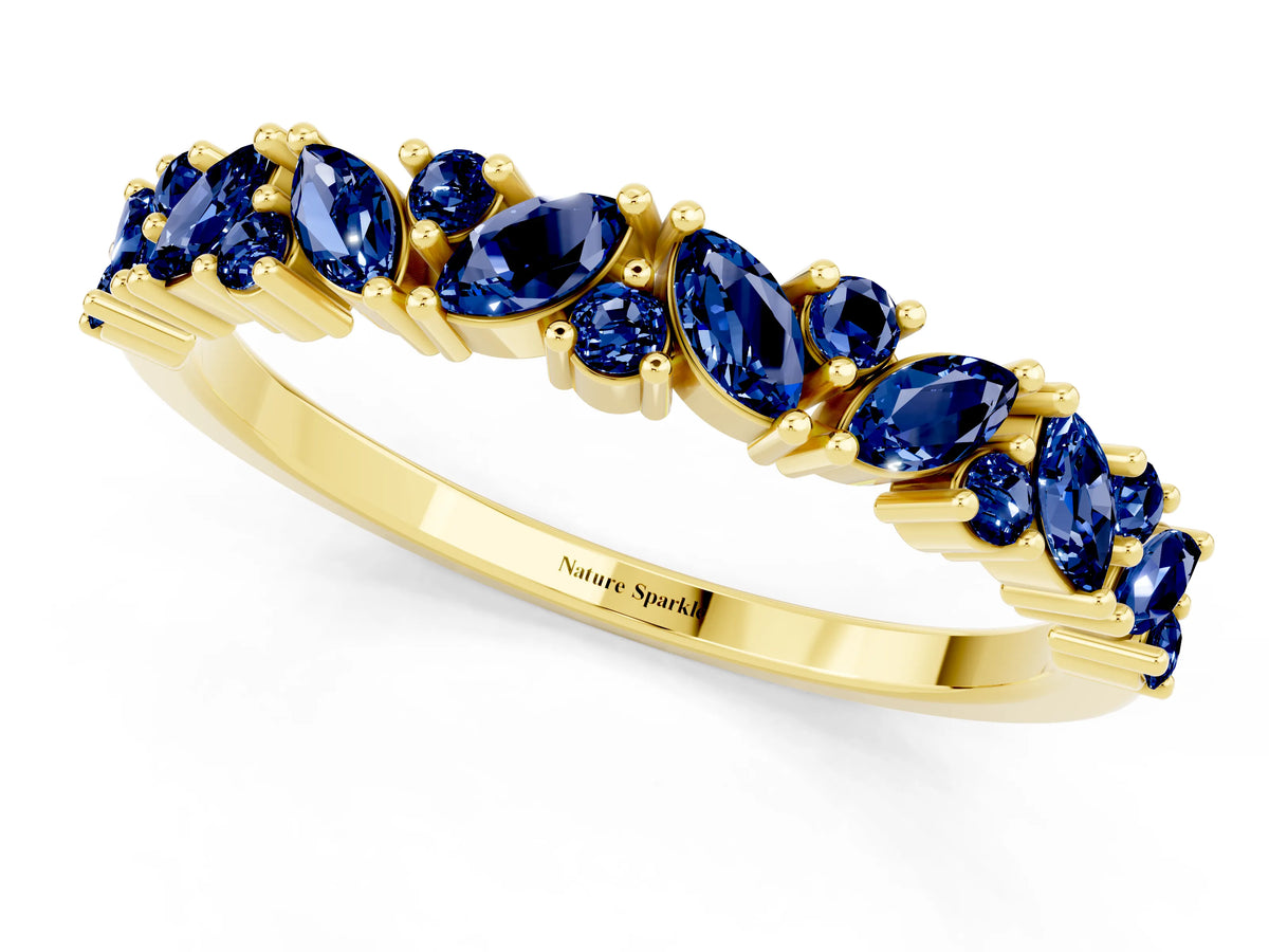 Marquise and Round Blue Sapphire Vine Eternity Band in Yellow gold with Prong Setting_1