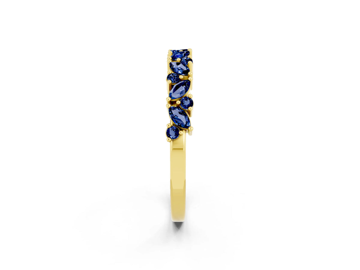 Marquise and Round Blue Sapphire Vine Eternity Band in Yellow gold with Prong Setting_2