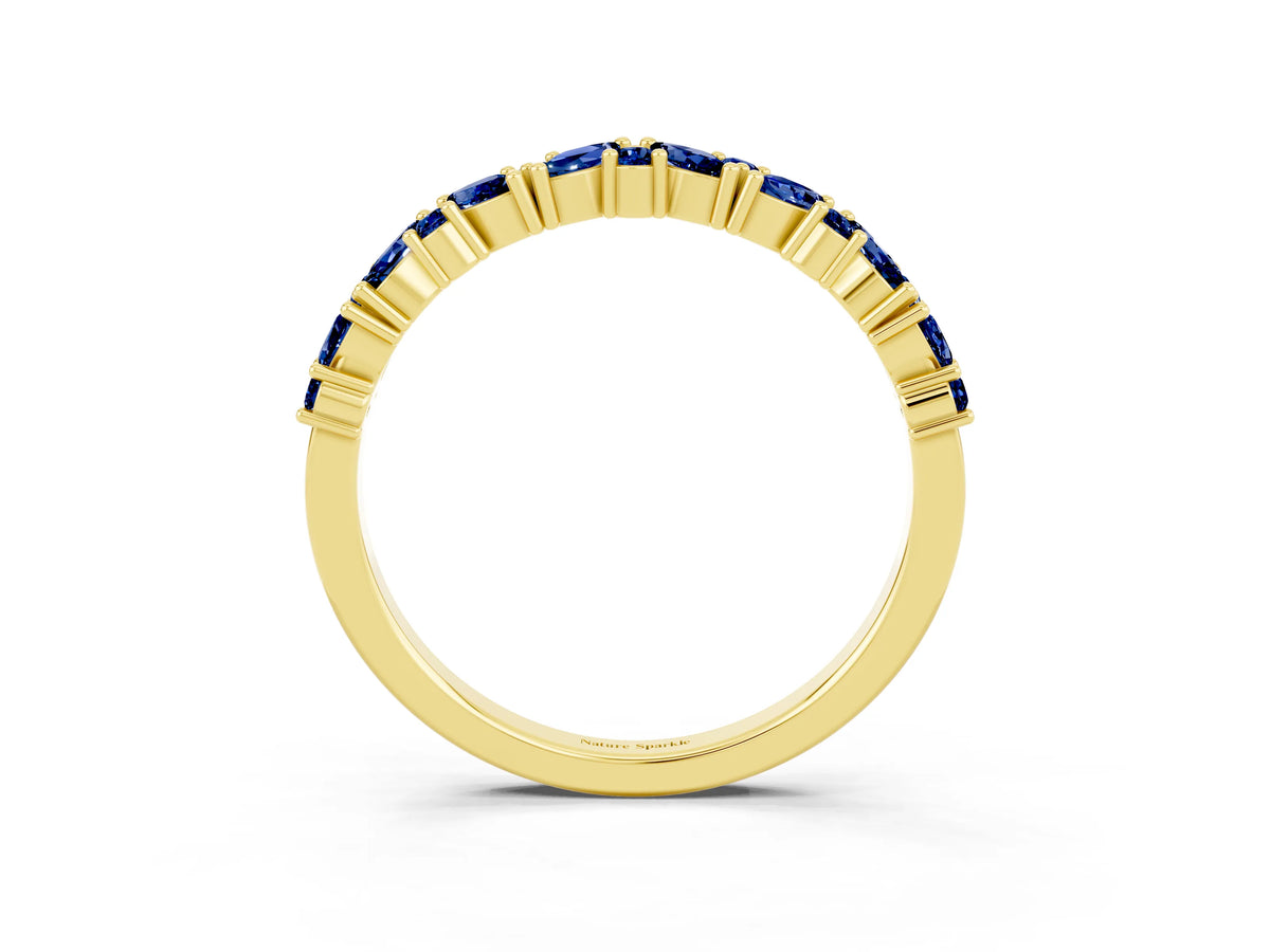 Marquise and Round Blue Sapphire Vine Eternity Band in Yellow gold with Prong Setting_3