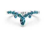 Marquise and Round Blue Topaz Chevron Band in Platinum with Prong Setting