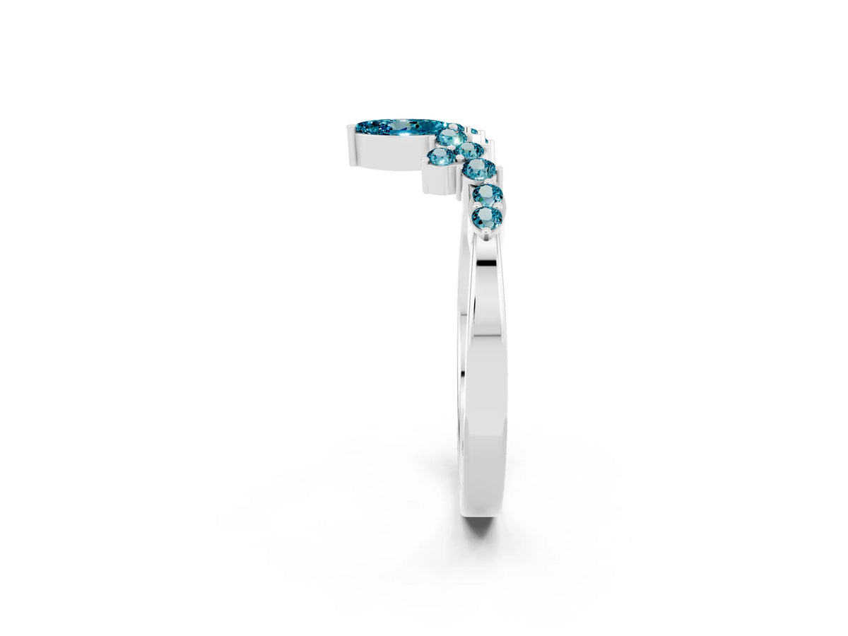 Marquise and Round Blue Topaz Chevron Band in Platinum with Prong Setting_2