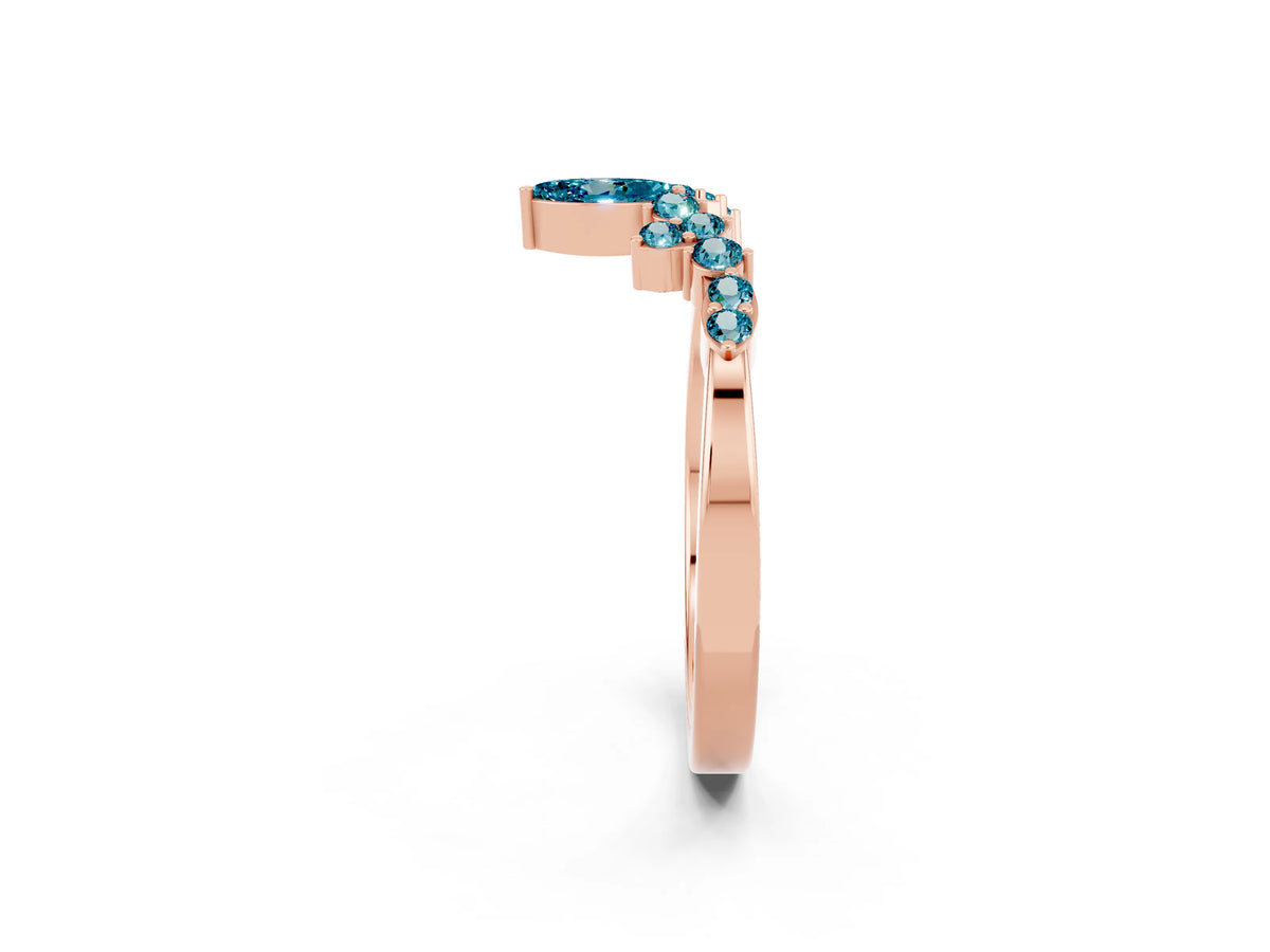 Marquise and Round Blue Topaz Chevron Band in Rose gold with Prong Setting_2